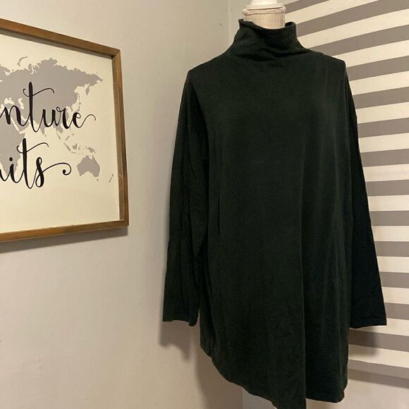 Eileen Fisher Black Long Sleeve Funnel Neck Tunic Blouse Size Medium - Picture 1 of 7